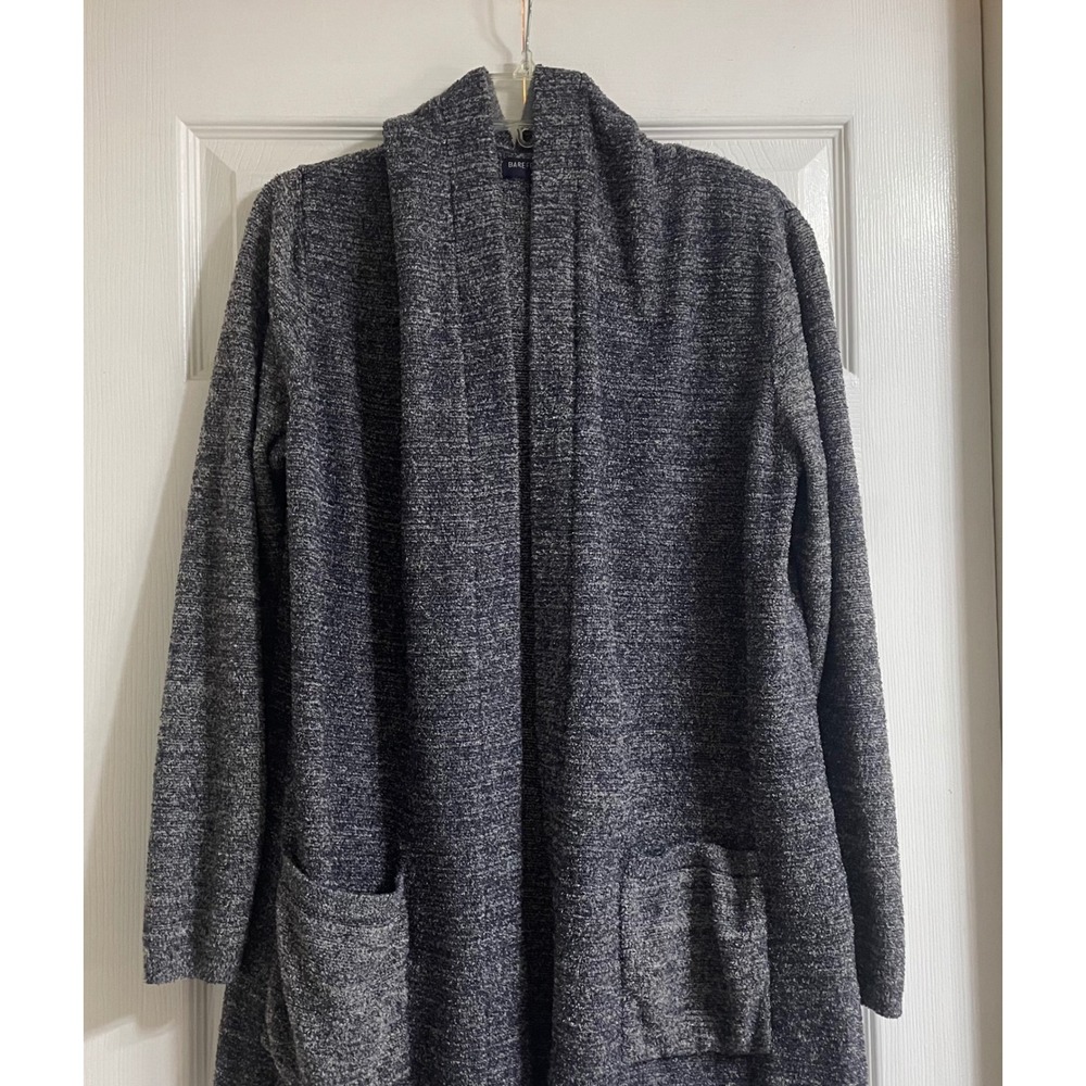 Barefoot Dreams CozyChic Lite Cardigan Hooded Pockets Navy Heathered Hooded L - Picture 2 of 16